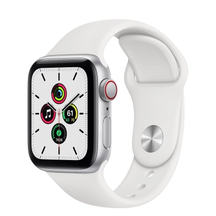 Apple Watch SE GPS + Cellular 40mm Silver Aluminum Case with White Sport Band  (MYE82, MYEF2)